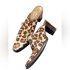 MATISSE Leopard Camel Hair Mules Heeled Clogs Women’s Size 10 Pre Owned